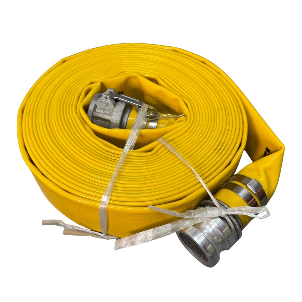 2025 Unbranded Tuyau de décharge plat en PVC 2 po x 50 pi avec raccords camlock en aluminium 150 PSI - Jaune — New | Granby, QC, Canada