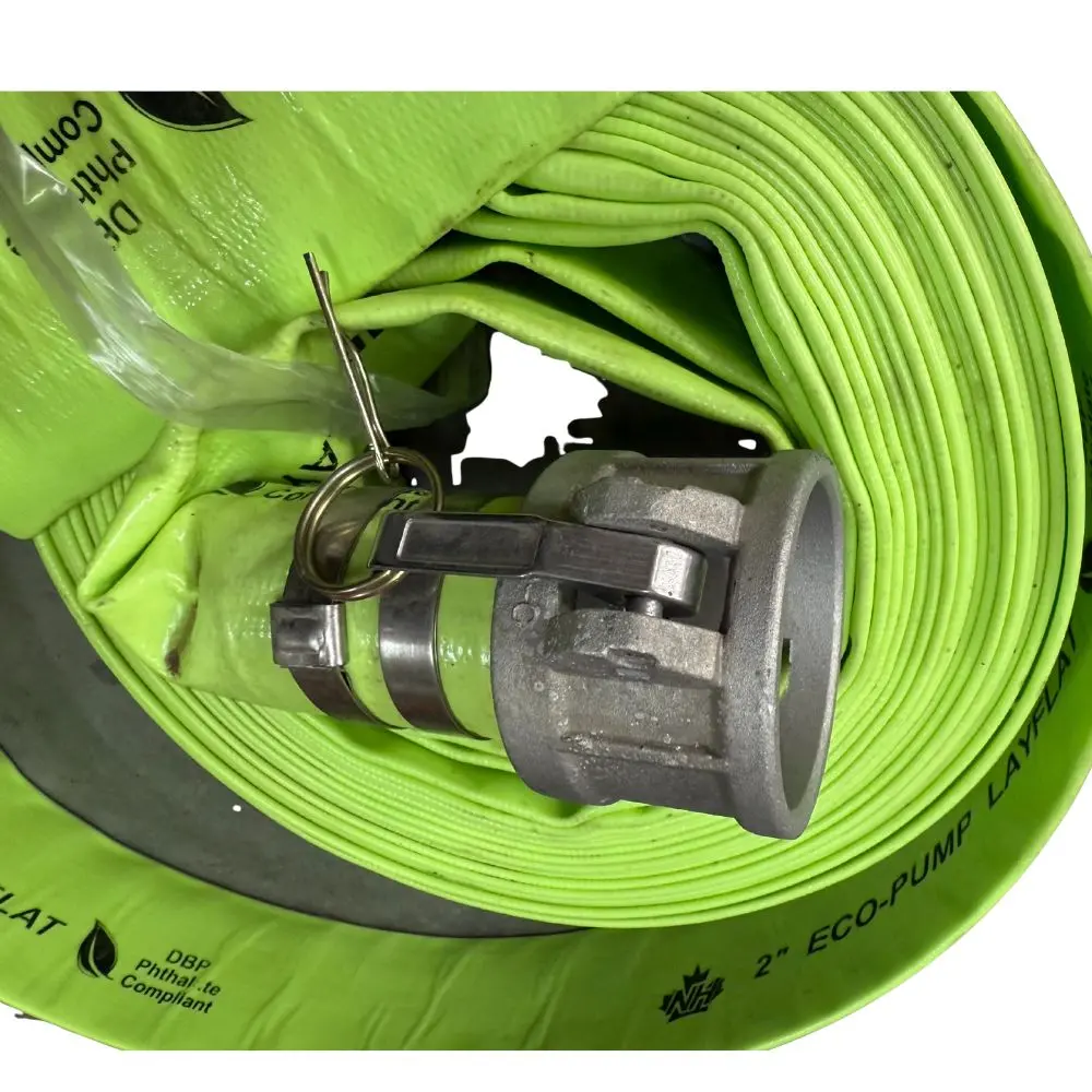2025 Unbranded Tuyau de décharge plat en PVC 2 po x 50 pi avec raccords Camlock en aluminium 150 PSI - Vert — New | Granby, QC, Canada